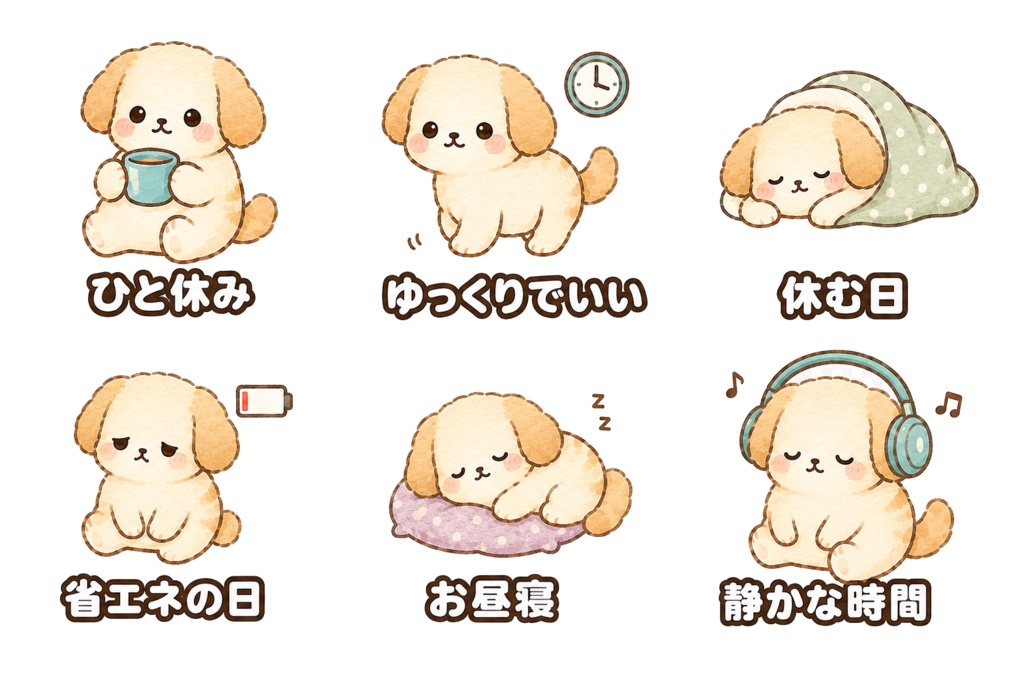 犬のセルフケアイラスト素材60枚|日本語入り・文字なし|背景透過PNG