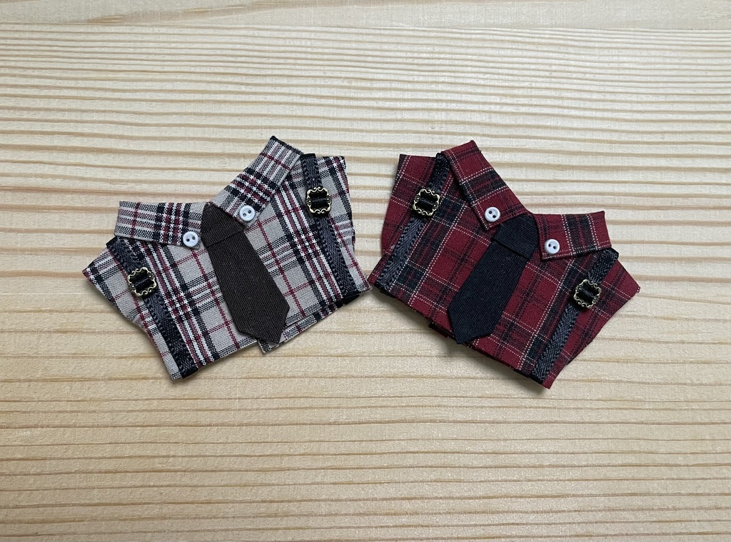 【ぬい服10cm 】ネクタイ付きサスペンダーボタンダウンシャツ