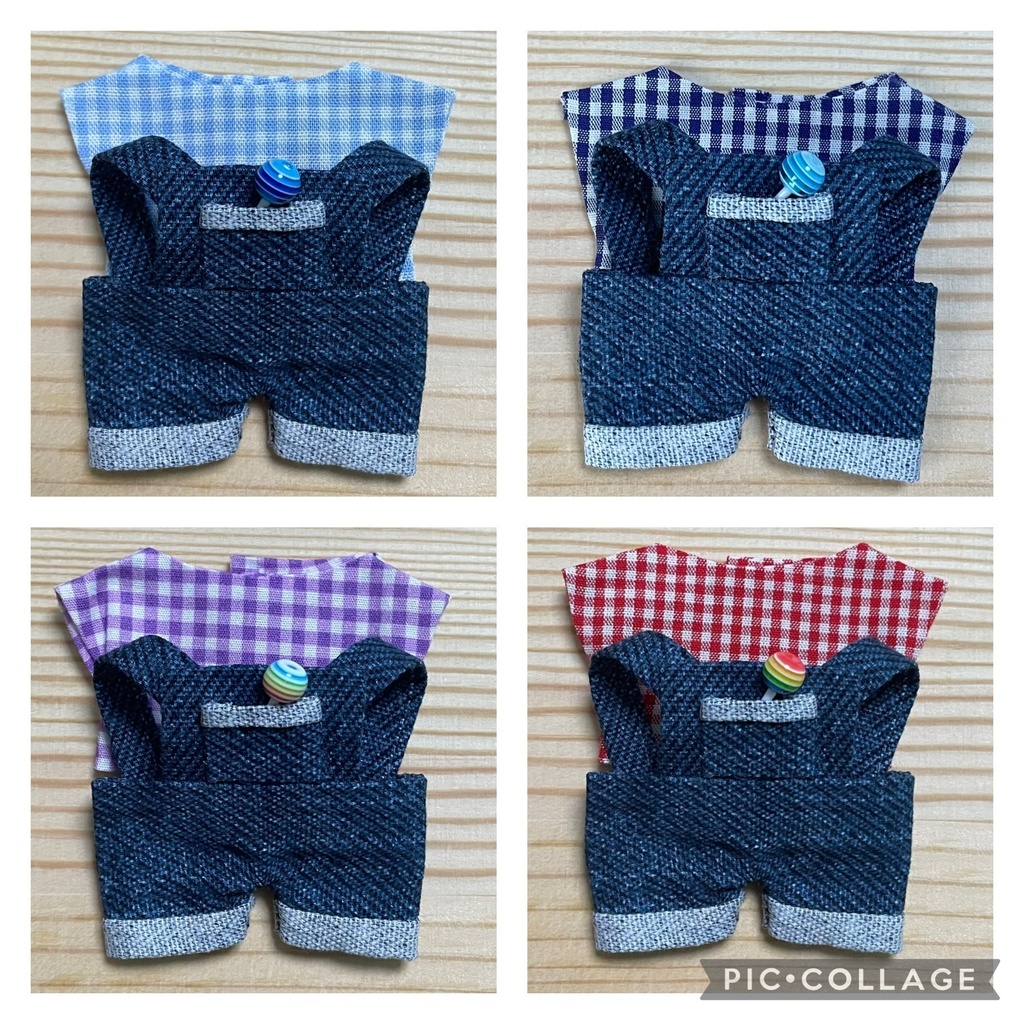 【ぬい服10cm 】ロリポップ付きオーバーオール・チェックシャツ