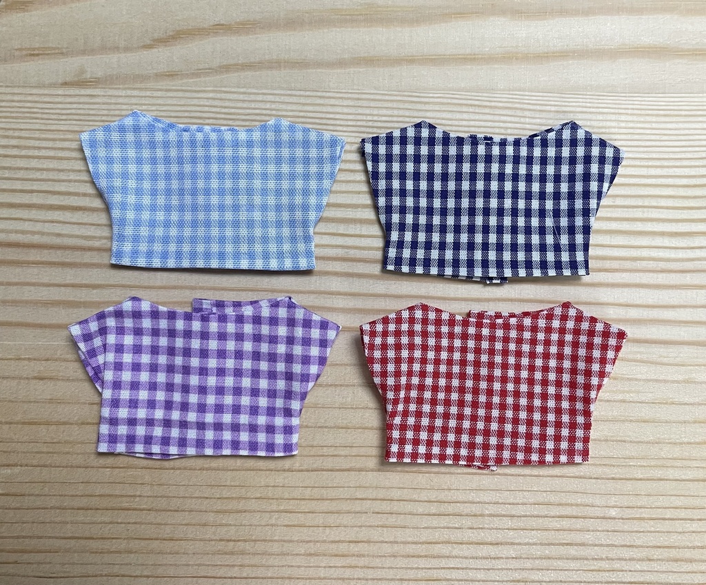 【ぬい服10cm 】ロリポップ付きオーバーオール・チェックシャツ