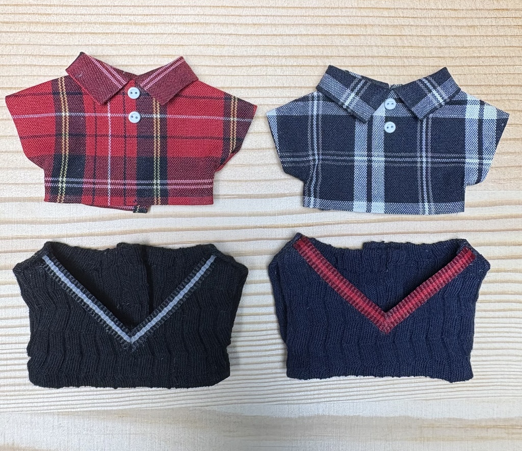 【ぬい服10cm 】ニットベスト+チェックシャツ