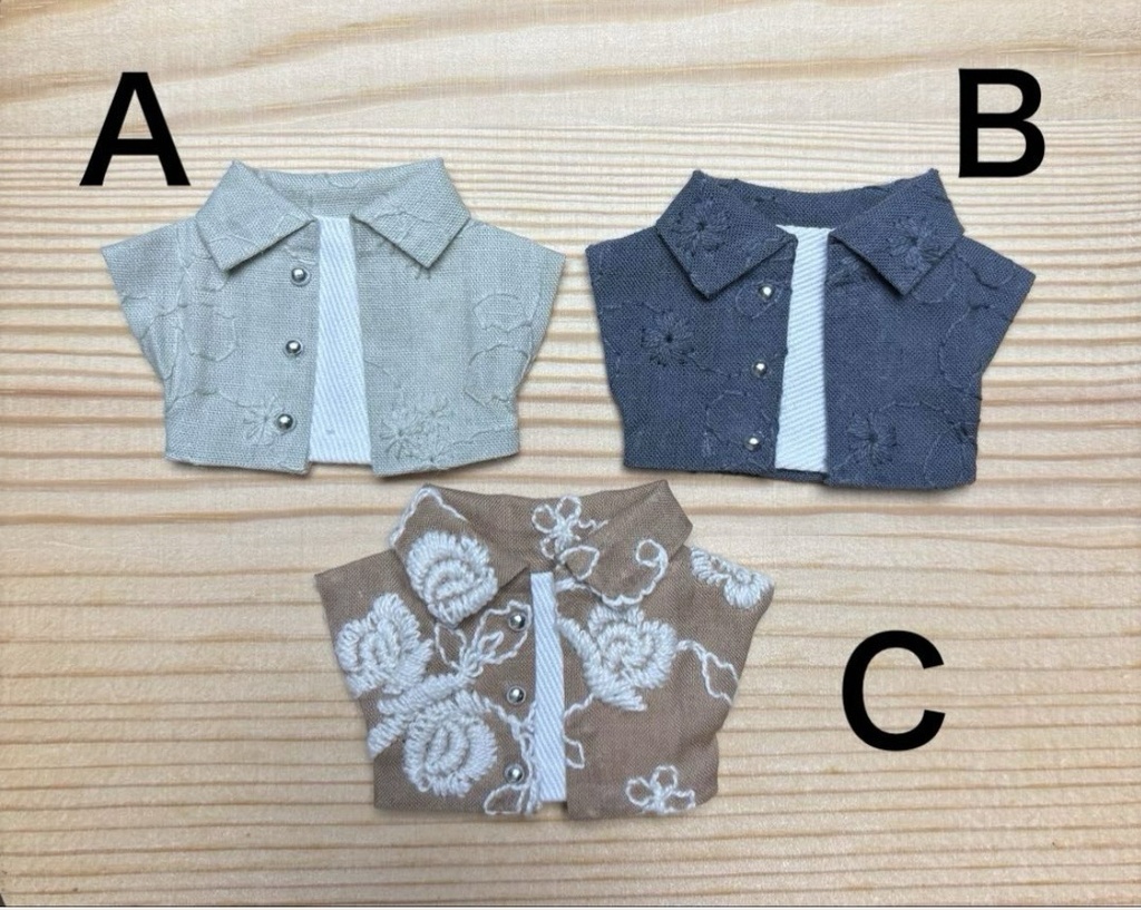 【ぬい服10cm 】刺繍前あき重ね着風シャツ