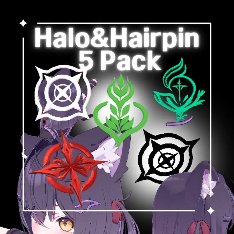 【無料配布中】Halo&Hairpin 5 Pack 3DモデルVRChat
