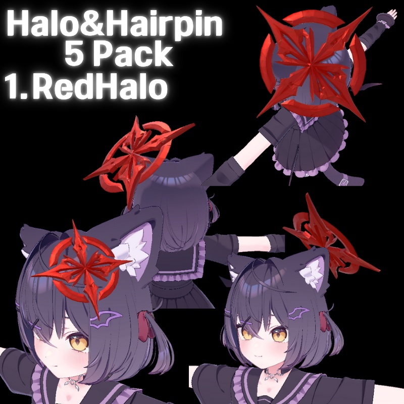 【無料配布中】Halo&Hairpin 5 Pack 3DモデルVRChat