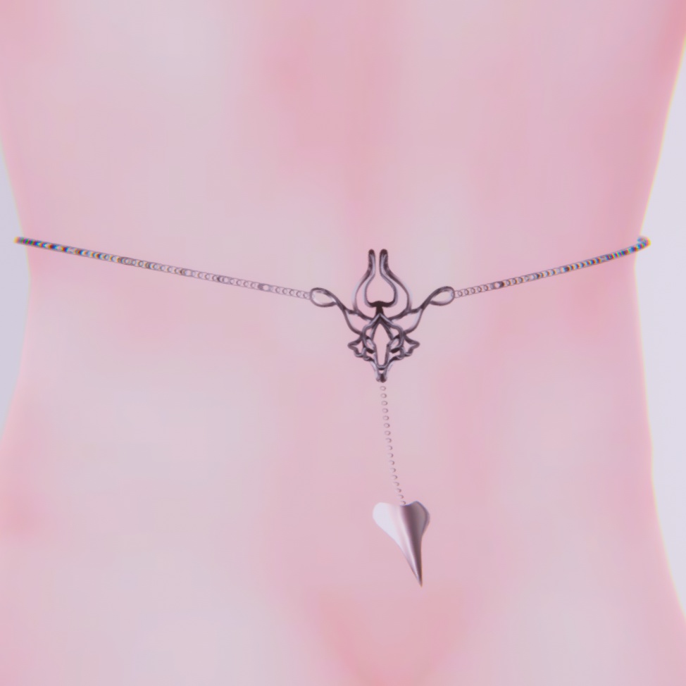 【FREE/無料】【MA設定済み】【斑霞/怜共通素体向け】チェーン付きへそピアス