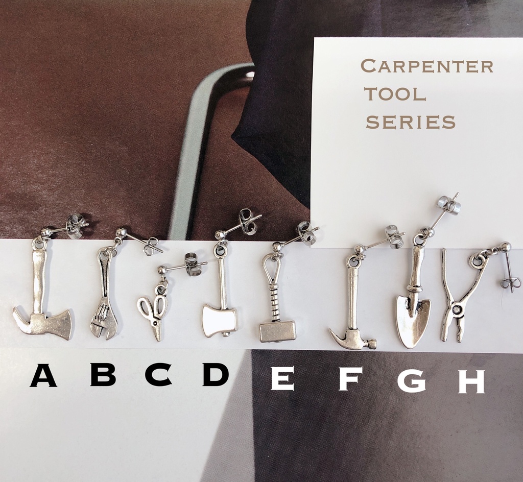 * 片耳 選択 * おもしろ 工具シリーズ スタッドピアス * スコップ / ハサミ / 斧 / ハンマー / トンカチ / レンチ / ペンチ / ミニチュア ピアス アクセサリー