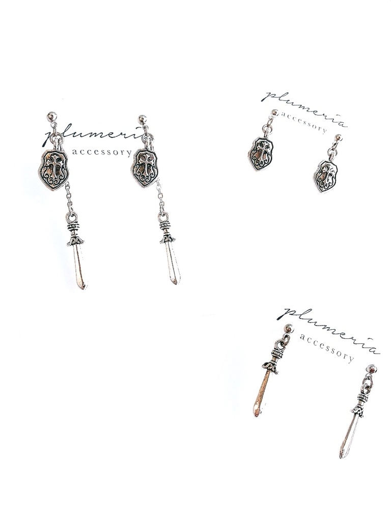 + 矛( ほこ ) 盾 ( たて ) 矛盾〈 むじゅん 〉 アクセサリー 〉1ペア 剣 イヤリング ・ ピアス +