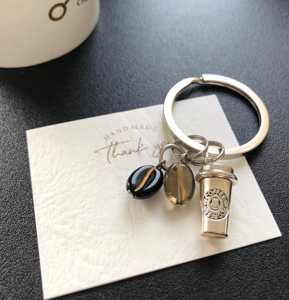 * コーヒー * coffee beans キーリング チャーム お洒落 キーホルダー / 珈琲 コーヒー豆 チャーム シルバー 鍵