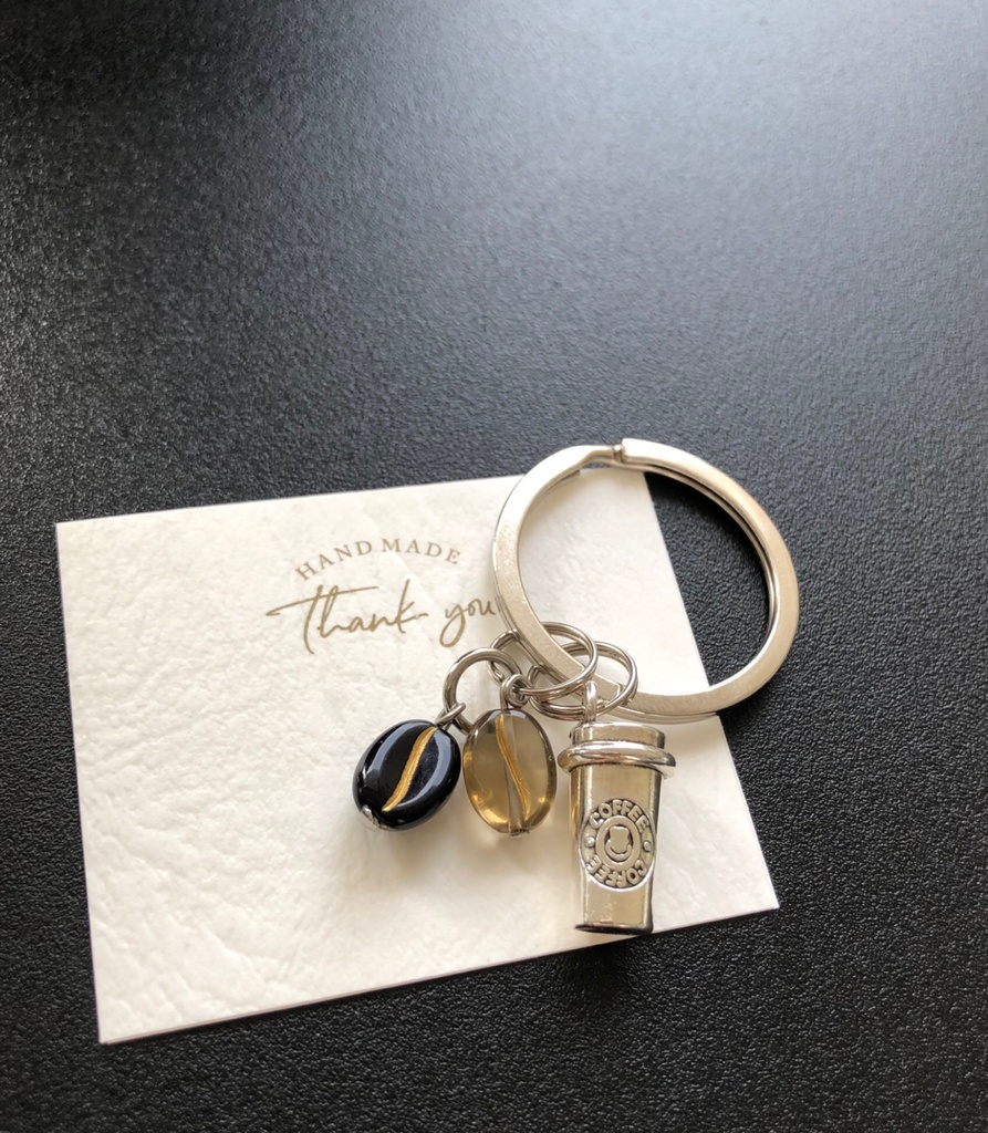 * コーヒー * coffee beans キーリング チャーム お洒落 キーホルダー / 珈琲 コーヒー豆 チャーム シルバー 鍵