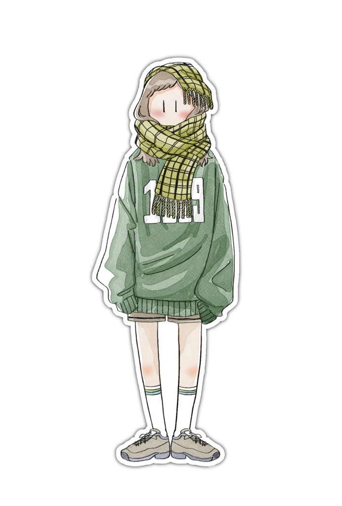 マフラー女の子　ステッカー