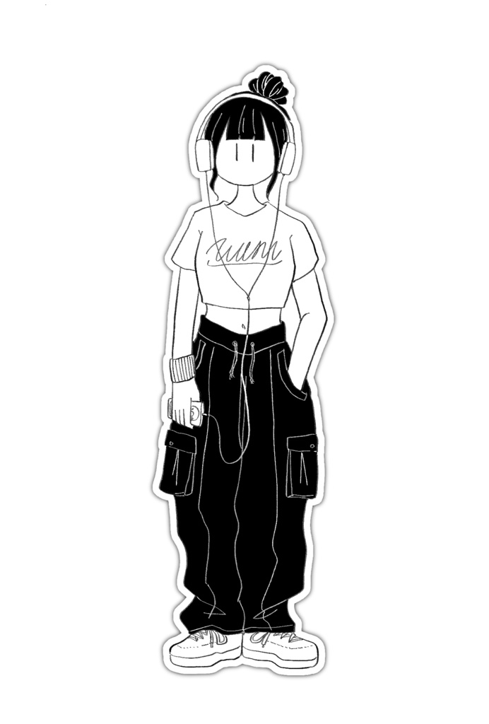 ヘッドフォン女の子　ステッカー
