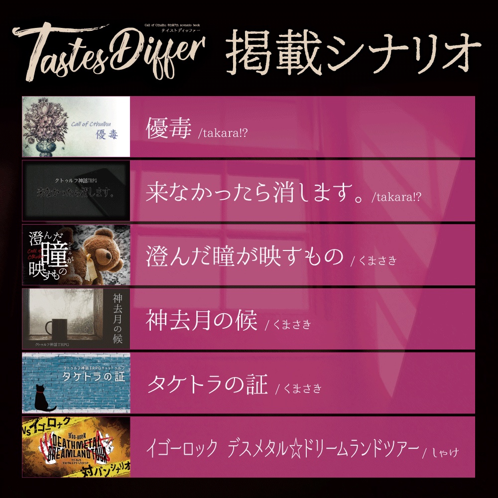 【CoC6/7】TastesDiffer【シナリオ集】いちやみ全集Vol.3