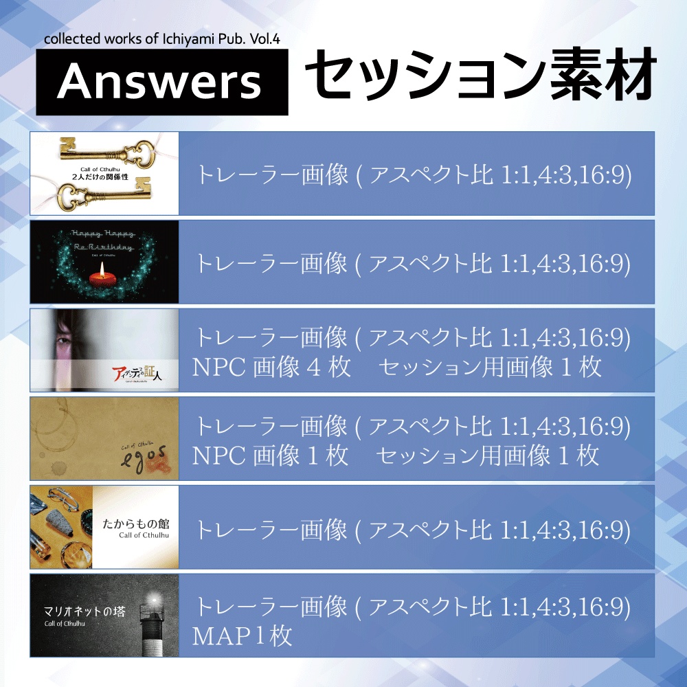 【CoC6/7】Answers【シナリオ集】いちやみ全集Vol.4 あんしんBOOTHパック配送対応