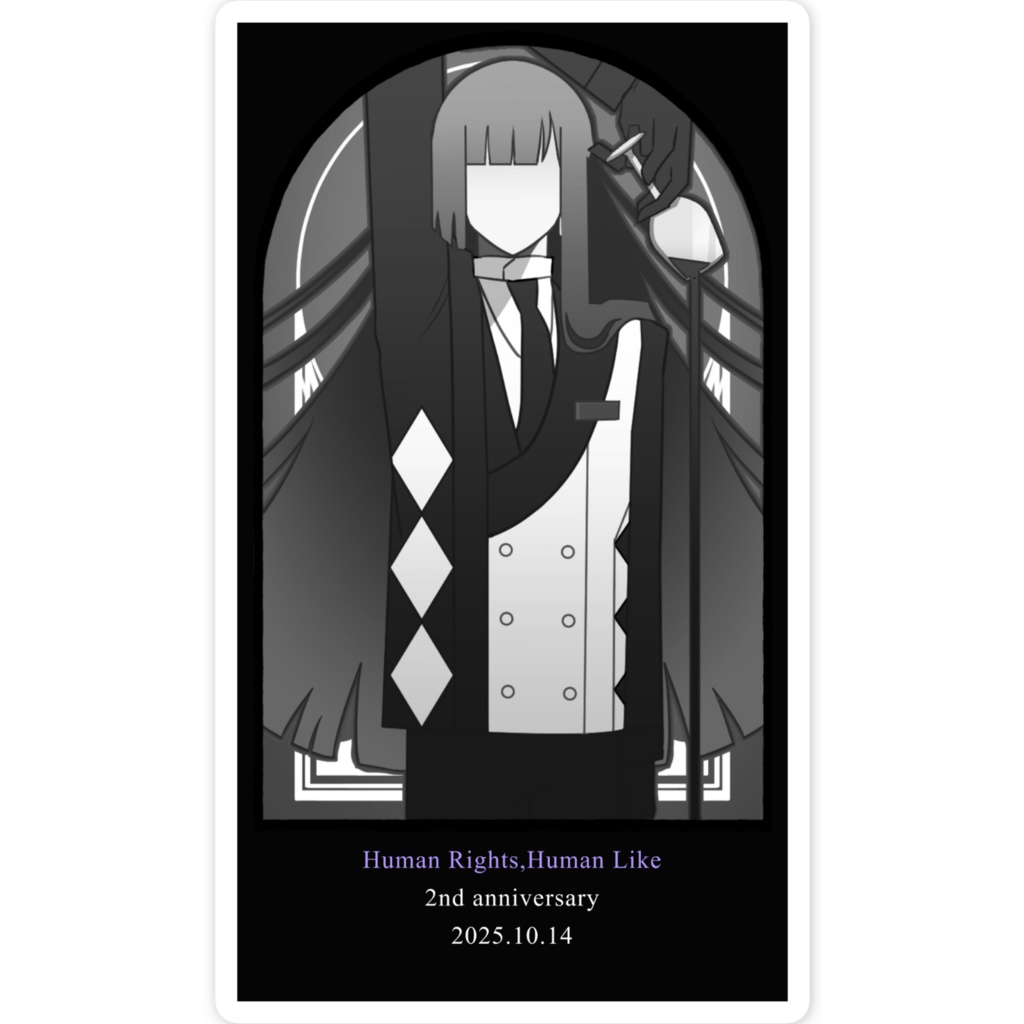 ステンドグラス風スマホステッカー_サルビア(モノクロ)