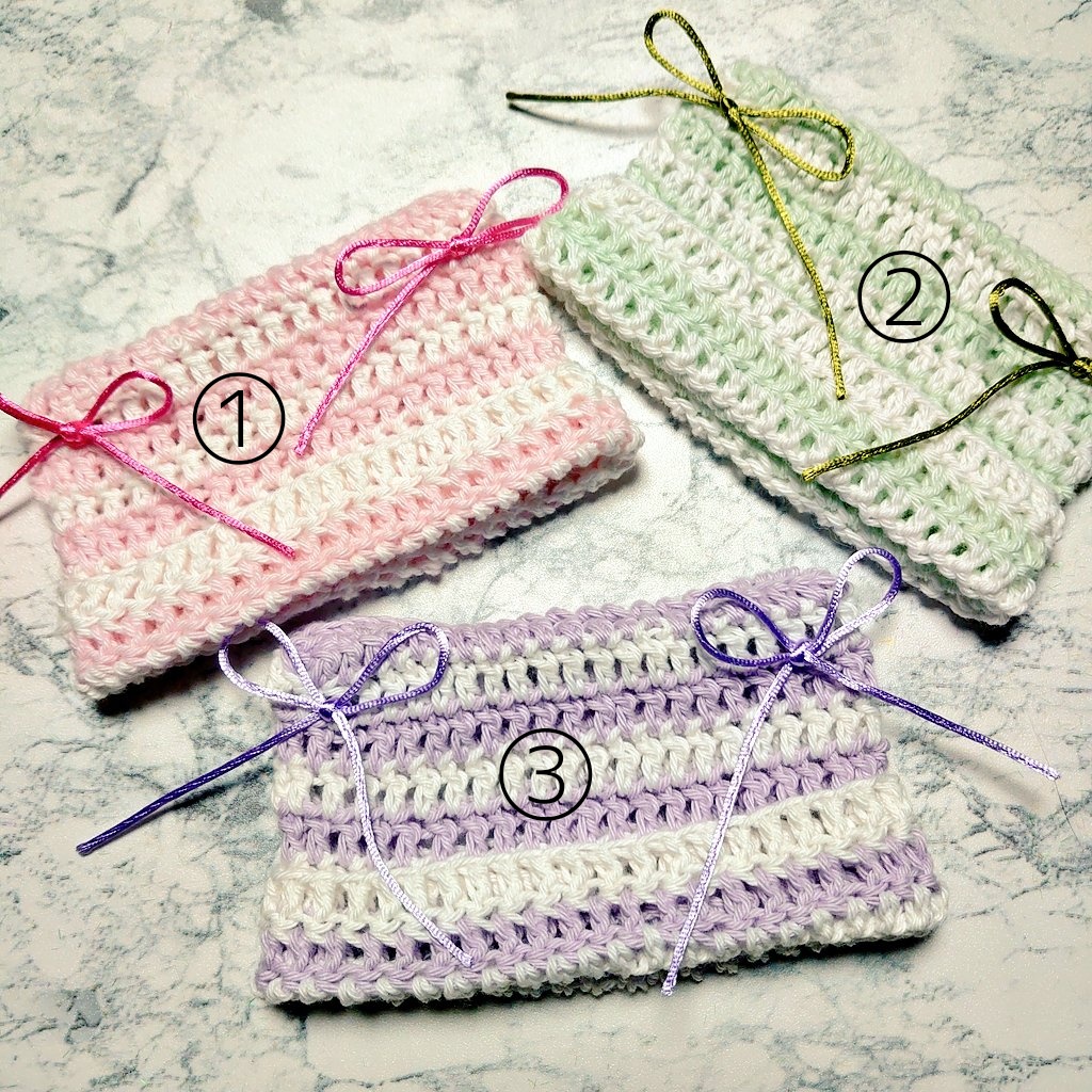 16cmぬい用 リボン付きパステルボーダー猫耳帽子