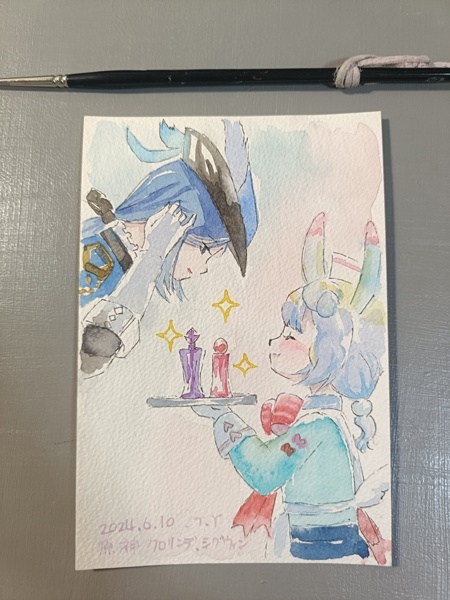 【Genshin Impact】Hand-painted Original Art - Sigewinne & Clorinde/ 【原神】手描き水彩原画 - シグウィンとクロリンデ