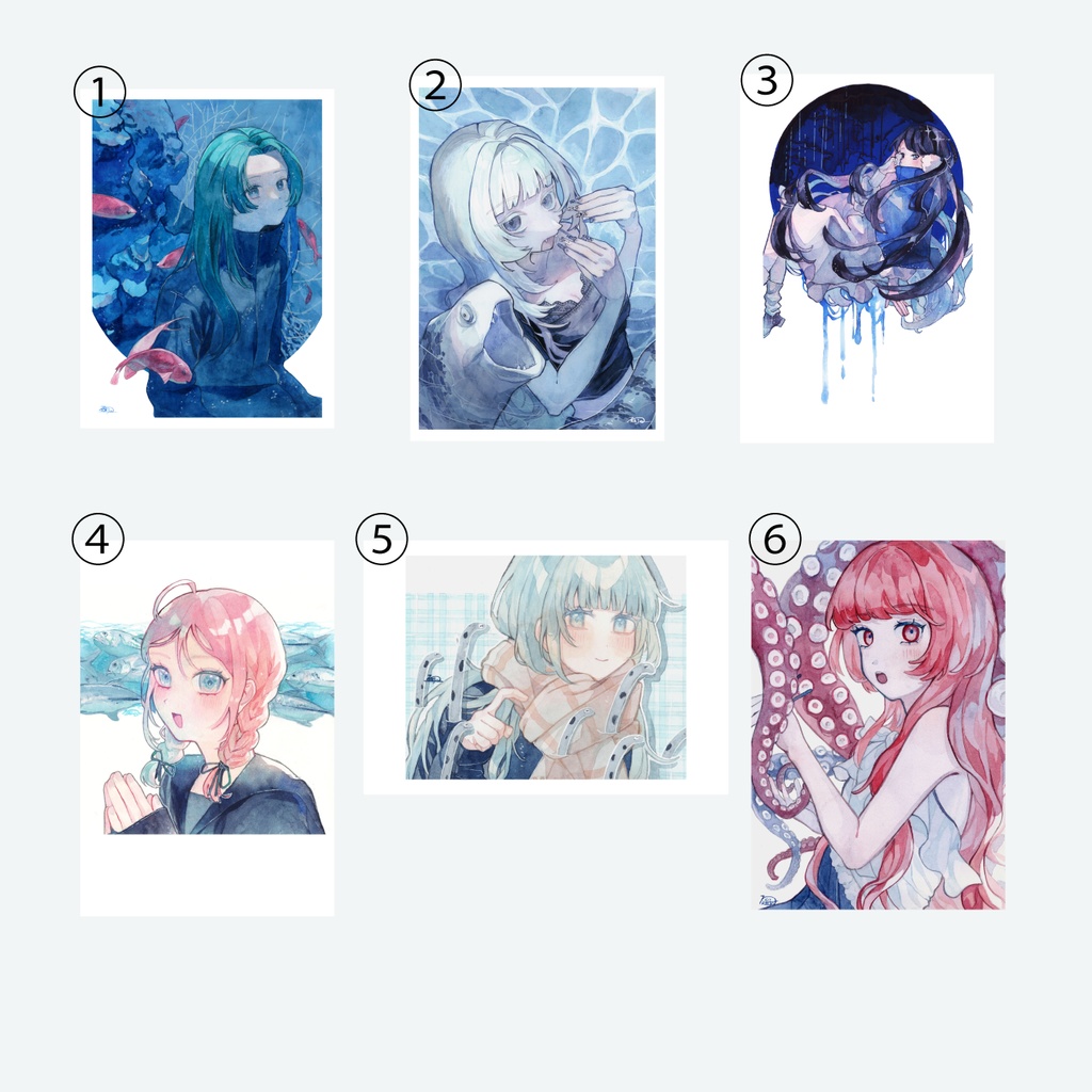 【ポストカード】透明水彩イラスト【全6種】