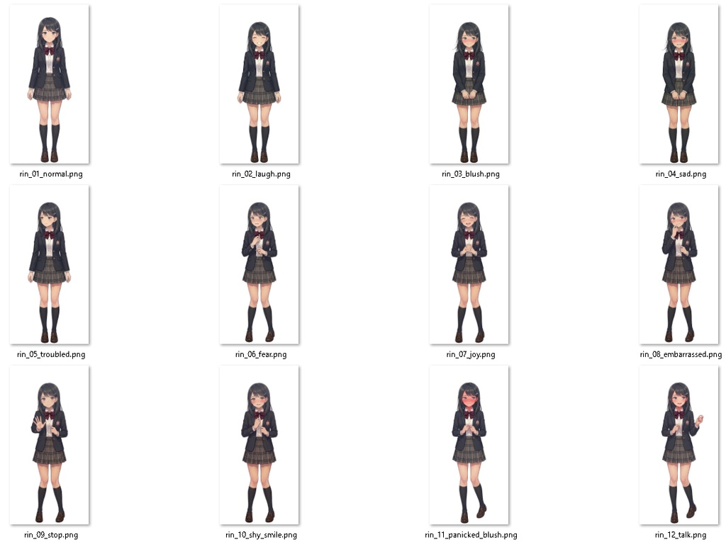 女子高生キャラクター(りん)素材