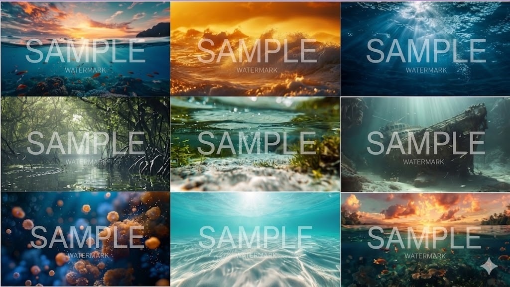 【商用可・40点セット】海と深海の背景素材集：Deep Blue - 高画質画像34枚 ＋ 背景動画6枚