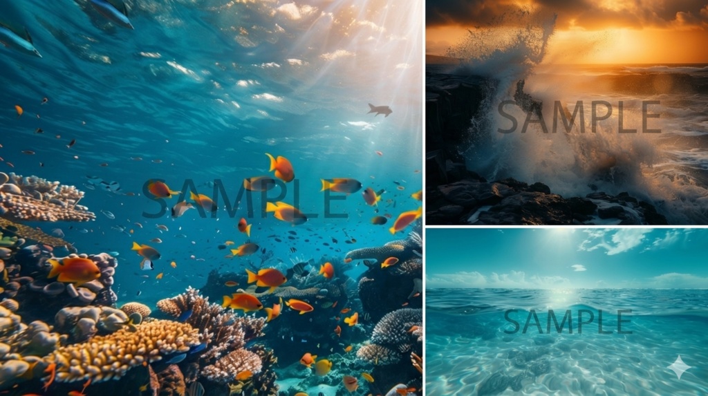 【商用可・40点セット】海と深海の背景素材集:Deep Blue - 高画質画像34枚 + 背景動画6枚