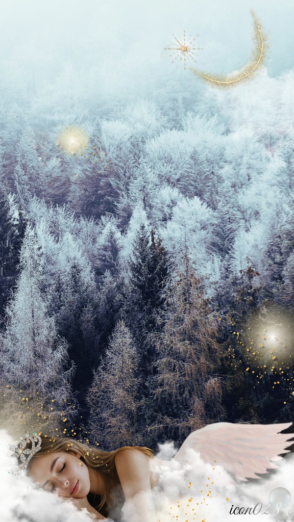 眠る天使と雪 　携帯用1080PX×1920PX