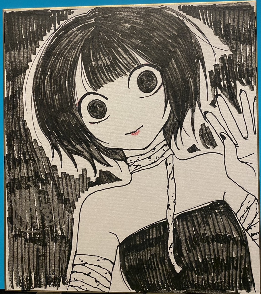直筆色紙「黒髪の女性１」