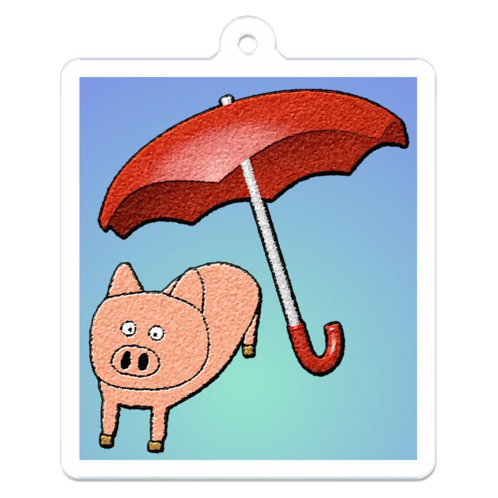 かさぶた(傘と豚)のアクリルキーホルダー (裏コーティング有り) / Umbrella & Pig Acrylic Key Chain