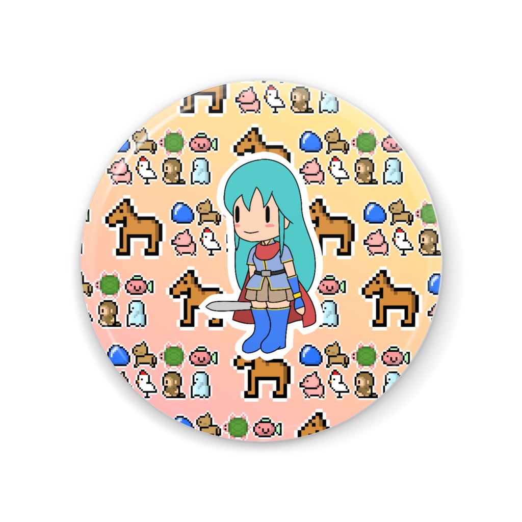 ドットキャラと少女の缶ミラー