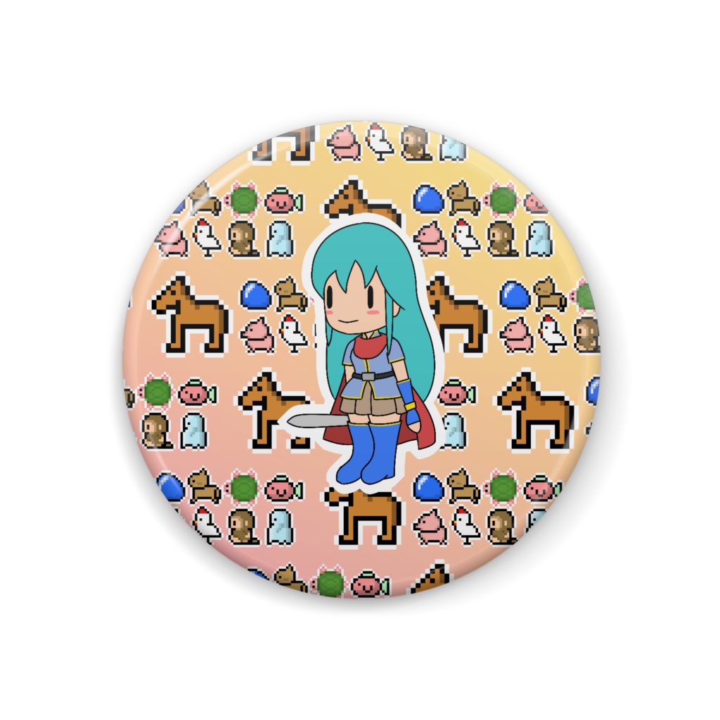 ドットキャラと少女の缶バッジ