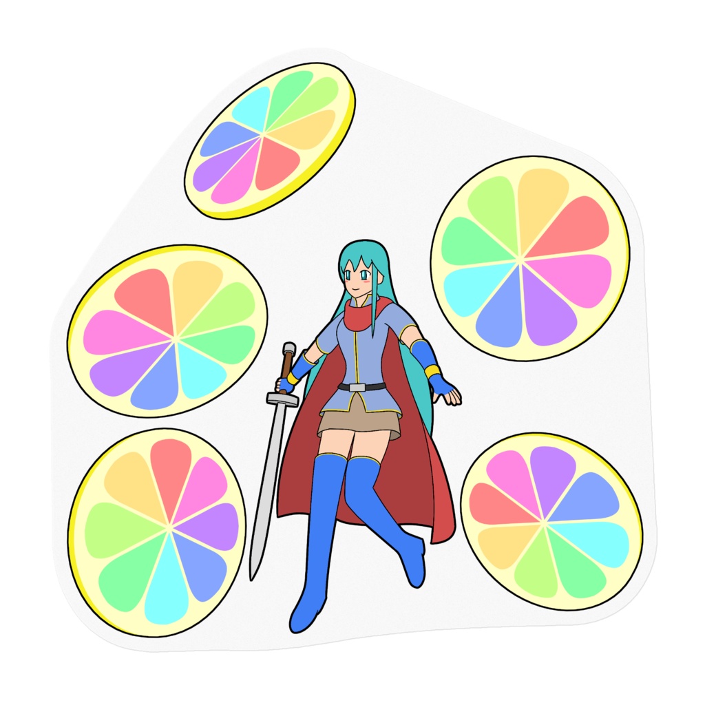 カラフルレモンと少女のステッカー