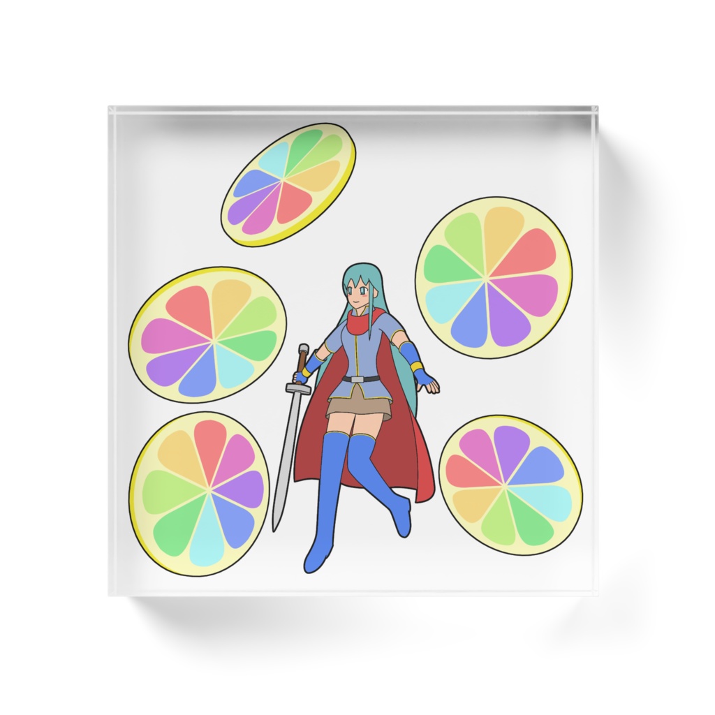 カラフルレモンと少女のアクリルブロック