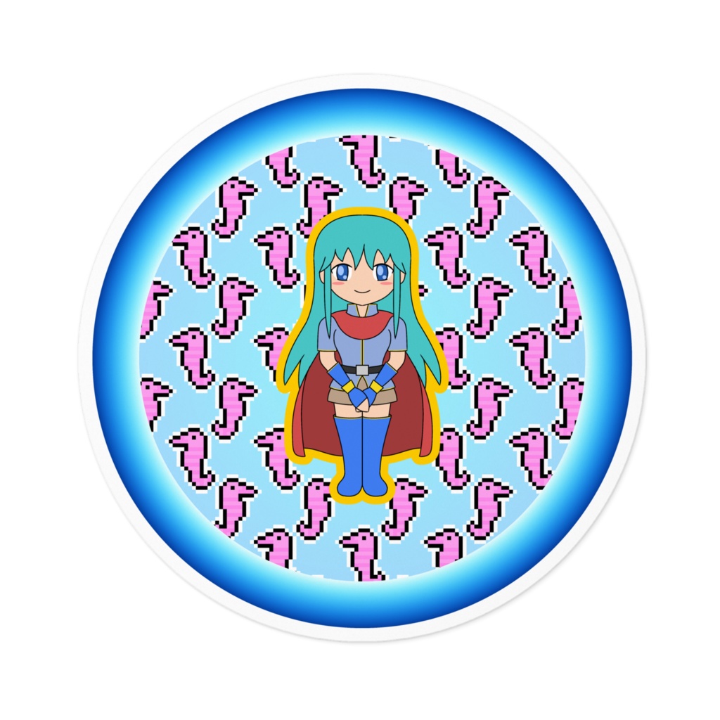 ドットタツノオトシゴと少女のステッカー