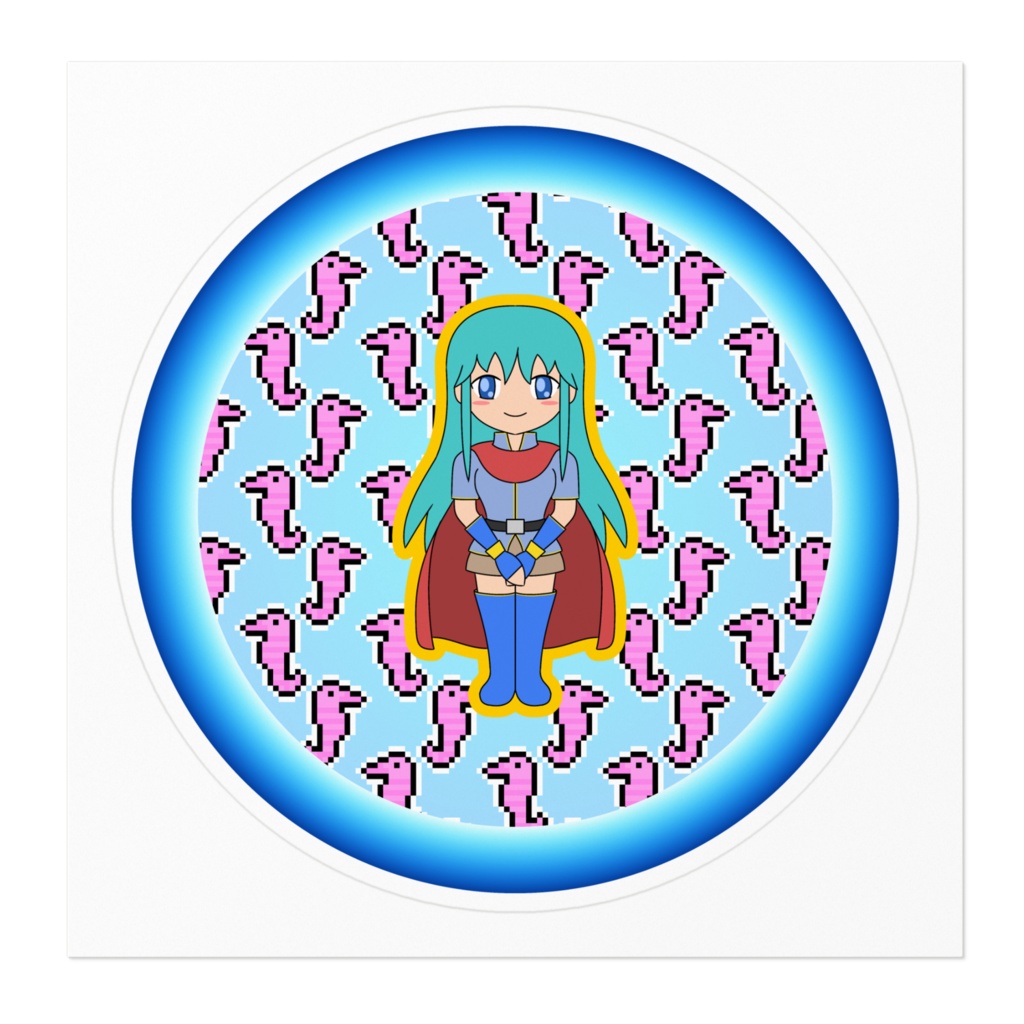 ドットタツノオトシゴと少女のステッカー