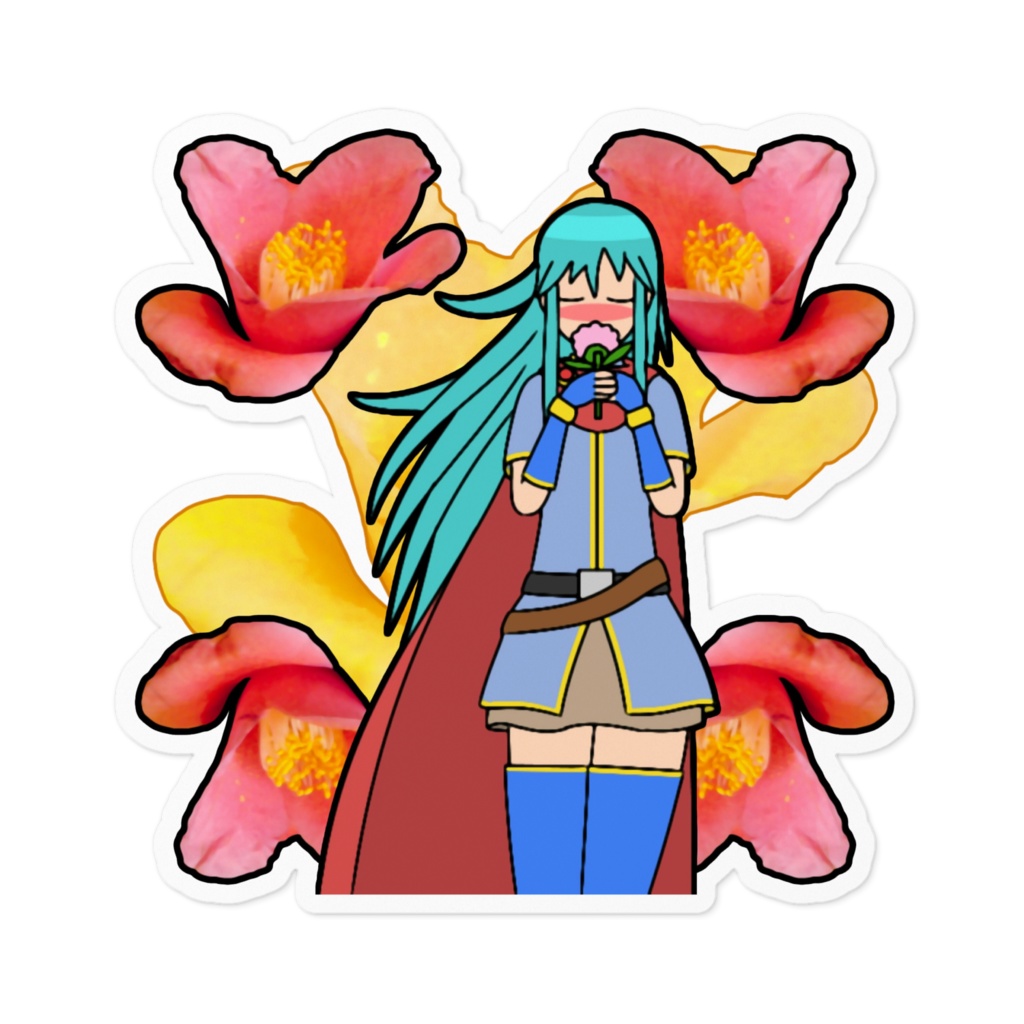 花と少女のステッカー