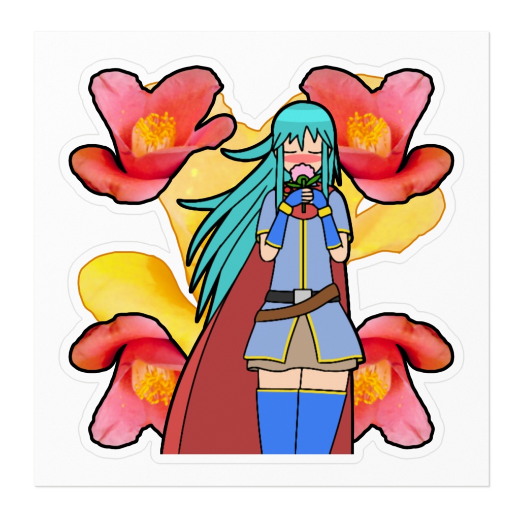 花と少女のステッカー