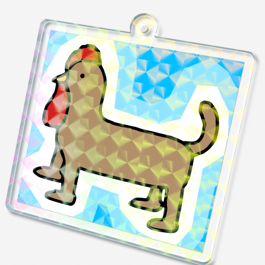 ニワトリ犬のホログラムアクリルキーホルダー