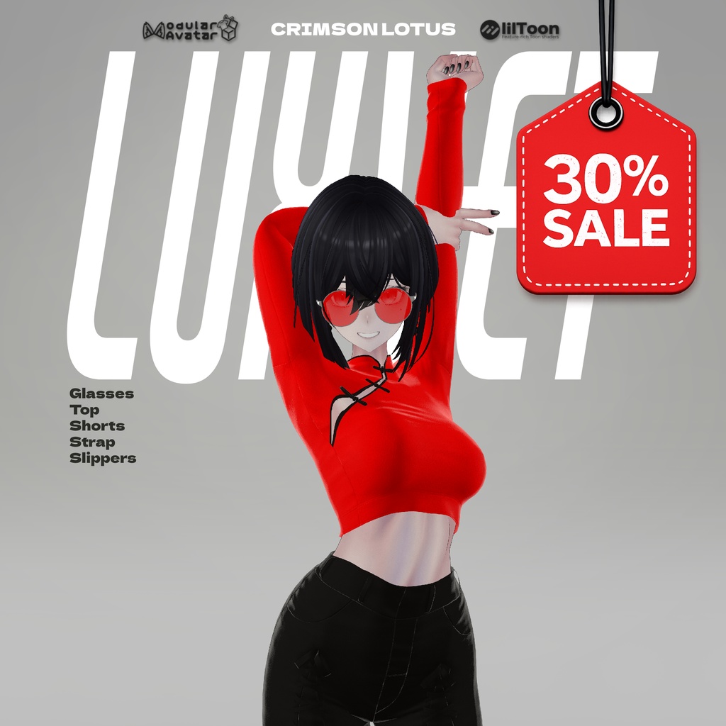 Crimson Lotus 💮【11アバター対応 / モダンチャイナ / RGBカスタム対応 / lilToon対応 / MA対応 / 形状調整シェイプキー付】💮