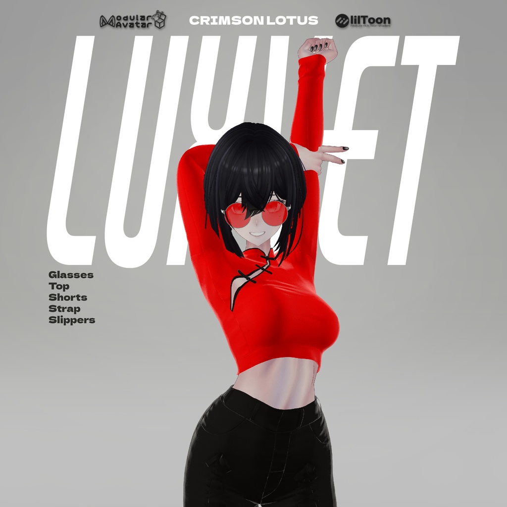 Crimson Lotus 💮【11アバター対応 / モダンチャイナ / RGBカスタム対応 / lilToon対応 / MA対応 / 形状調整シェイプキー付】💮