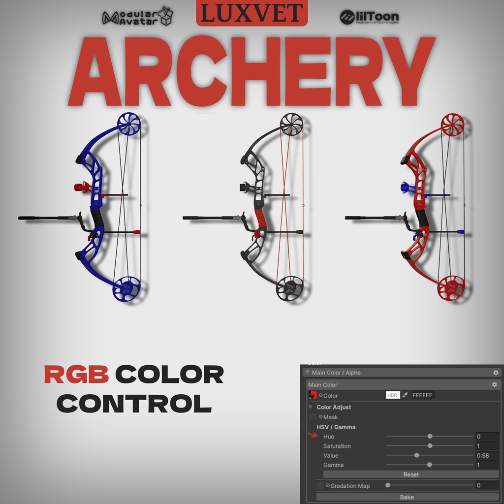 Luxvet コンパウンドボウ【インタラクティブ弓システム / 4K質感 / カラーカスタム / MA・lilToon対応】