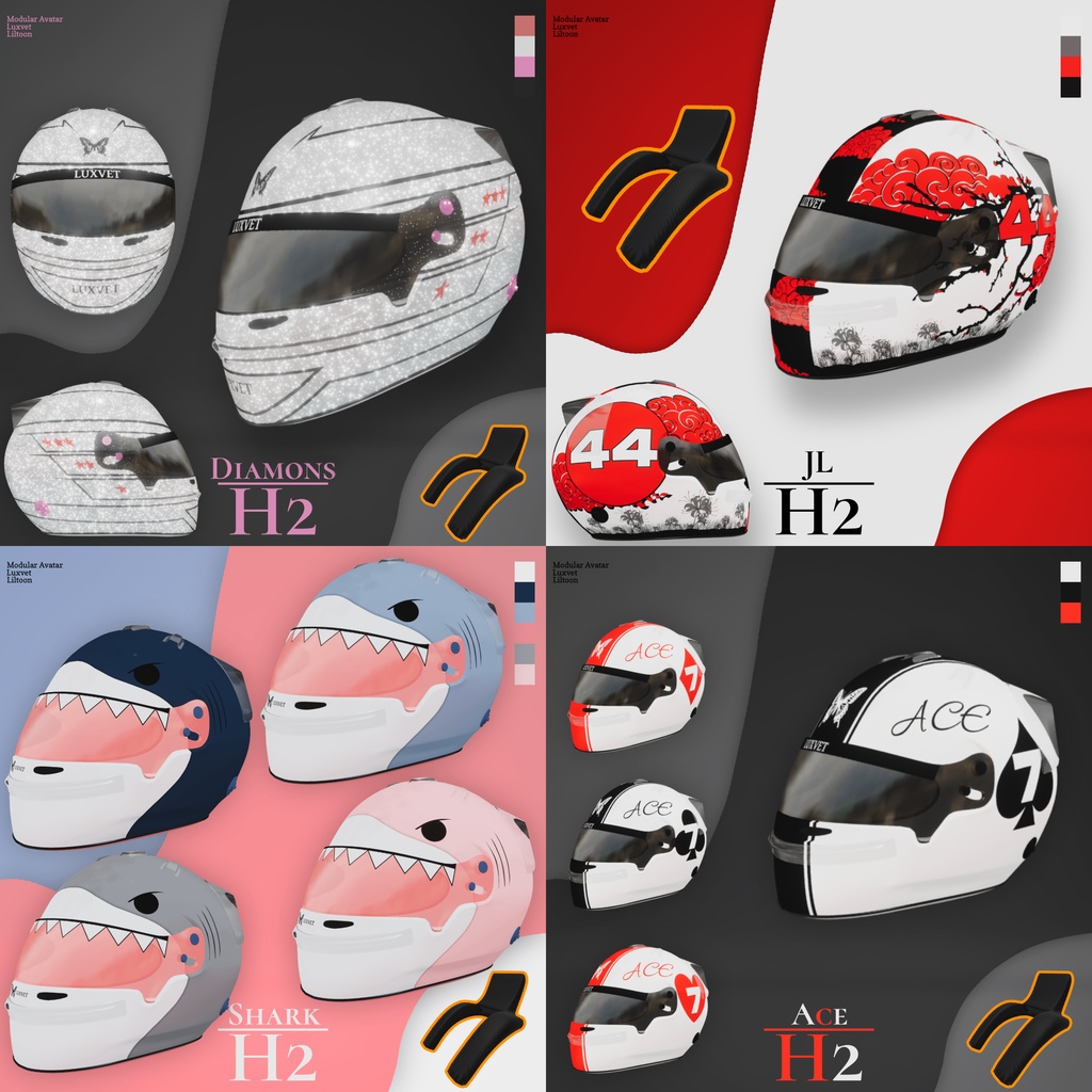 (Helmet) Luxvet H2 ヘルメットセット【4デザイン / ネックブレース付属 / lilToon・MA対応】
