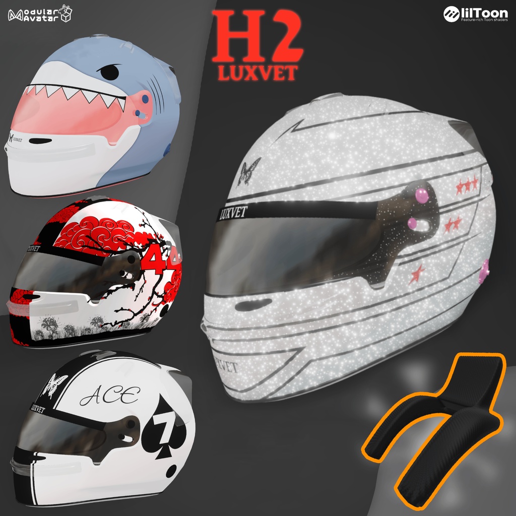(Helmet) Luxvet H2 ヘルメットセット【4デザイン / ネックブレース付属 / lilToon・MA対応】
