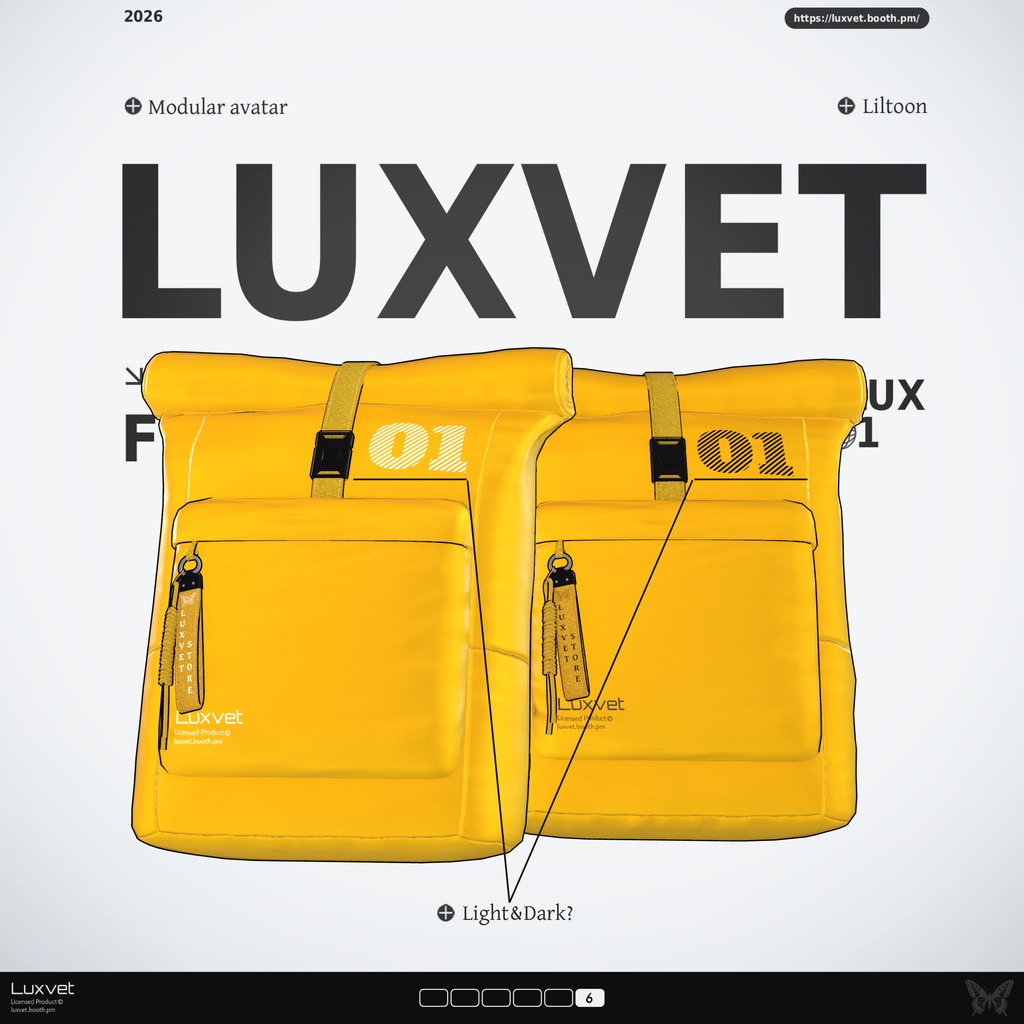 Luxvet Flux 01 ロールトップバックパック | Modular Avatar対応 | liltoon対応 | フルRGB | 20シェイプキー
