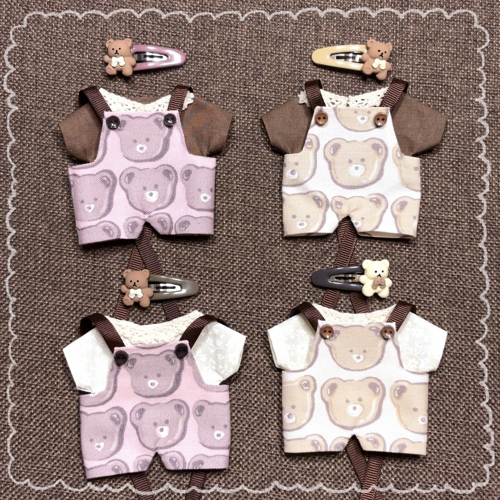 ʕ•ᴥ•ʔクマちゃん柄サロペットʕ•ᴥ•ʔ16cmぬい服