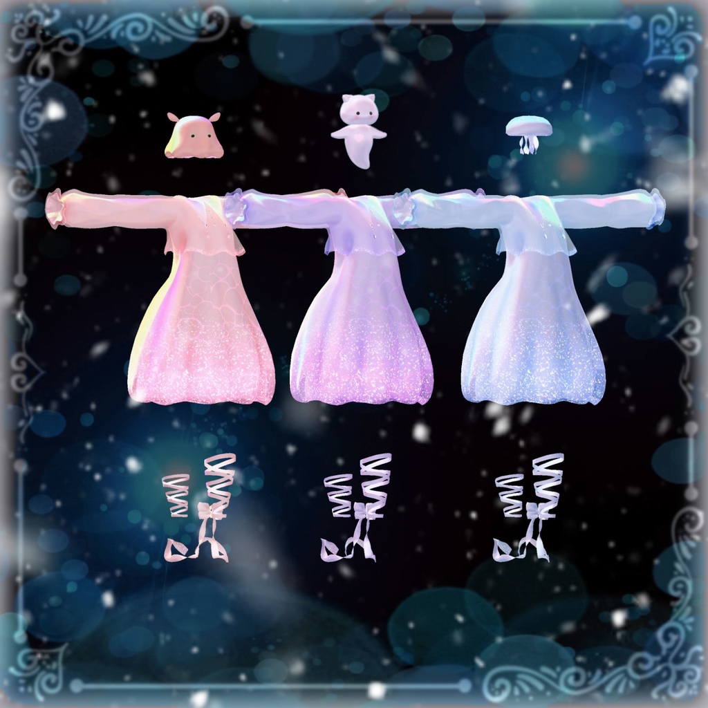 【海の仲間たちヘイロー付き❣】Jellyfish and their sea friends