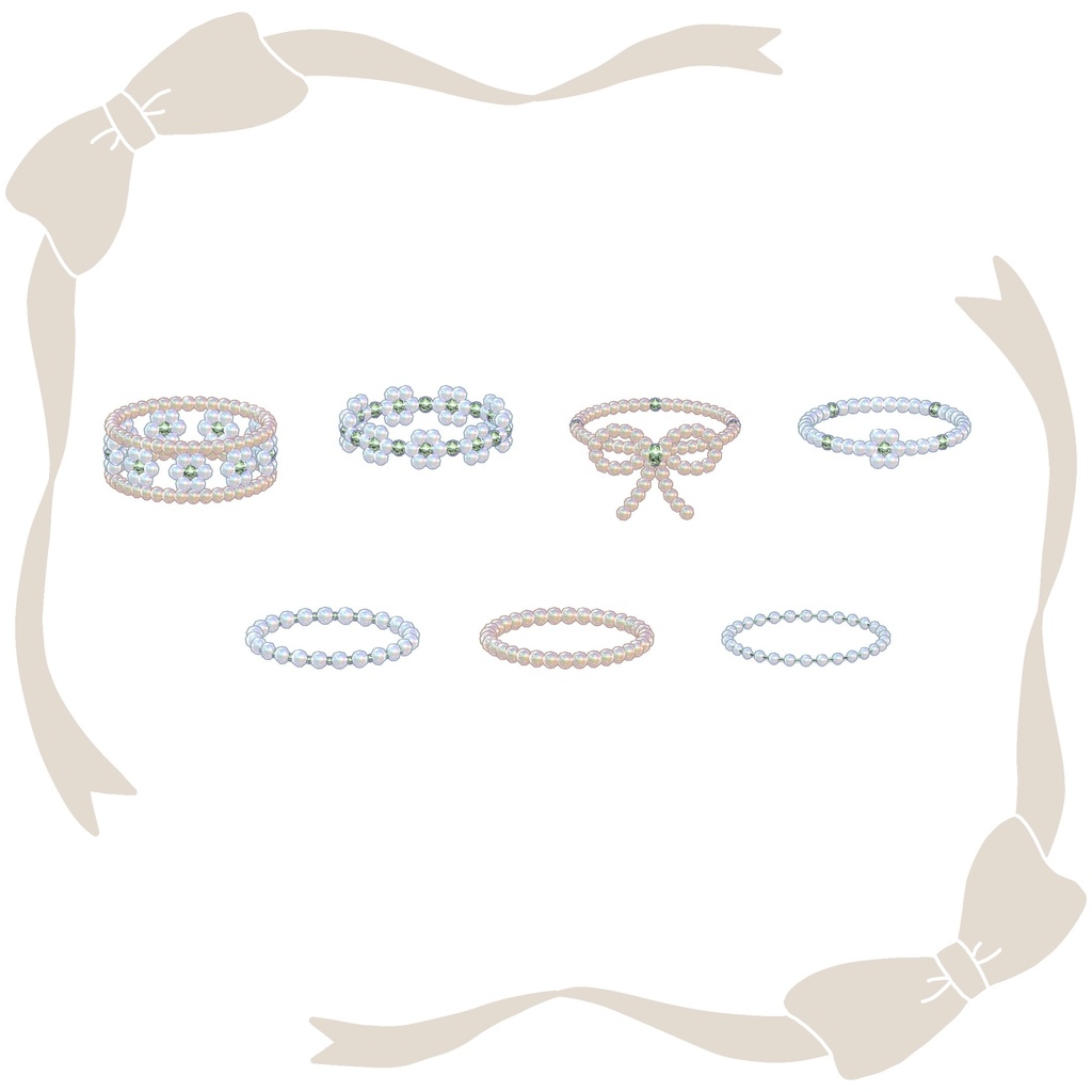 お花とリボンのビーズリング