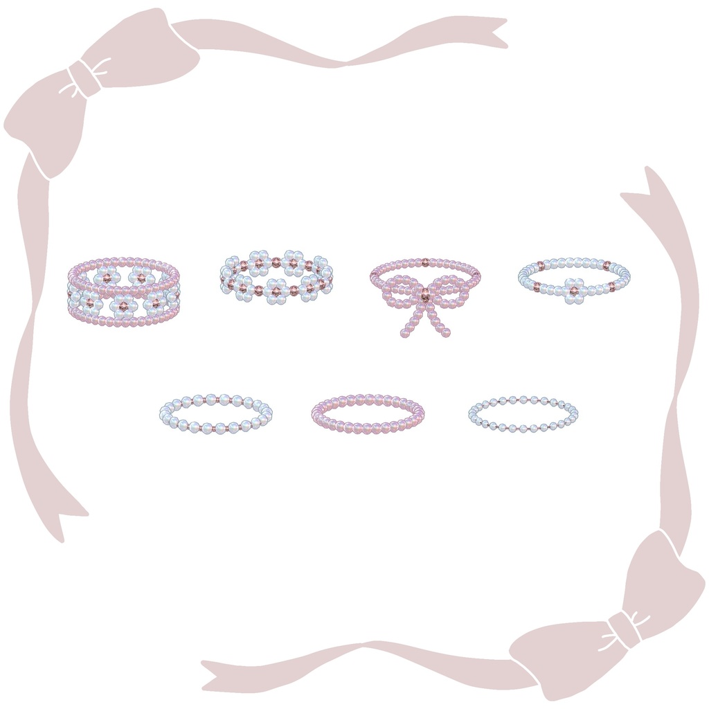 お花とリボンのビーズリング