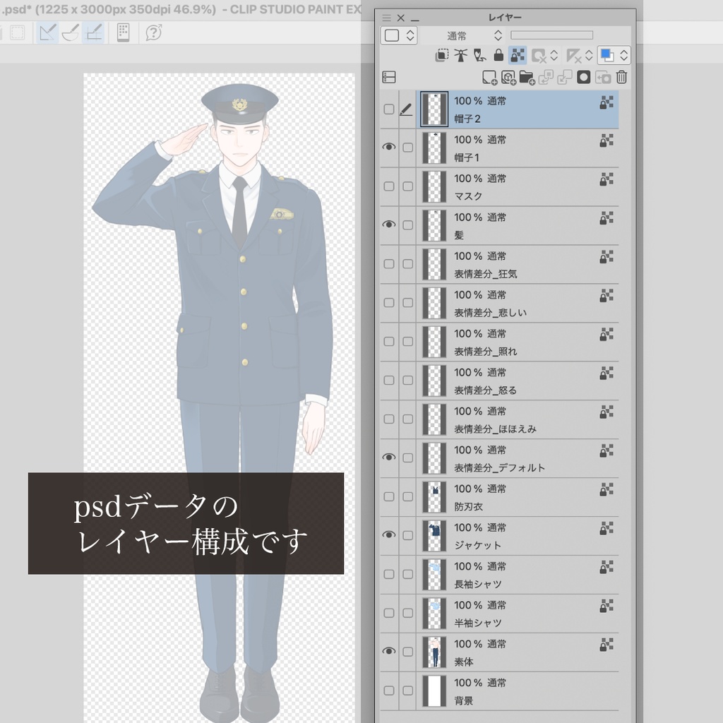 敬礼する警察官