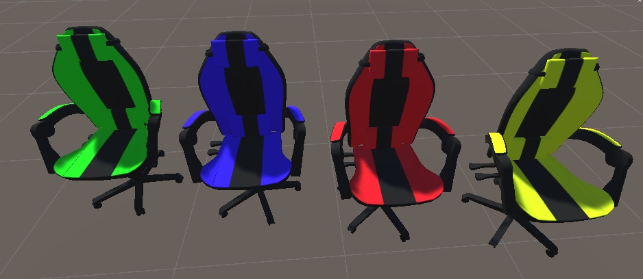 ゲーミングチェア 3Dモデル|ローポリ+ハイポリセット(Blue/Green/Red/Yellow)