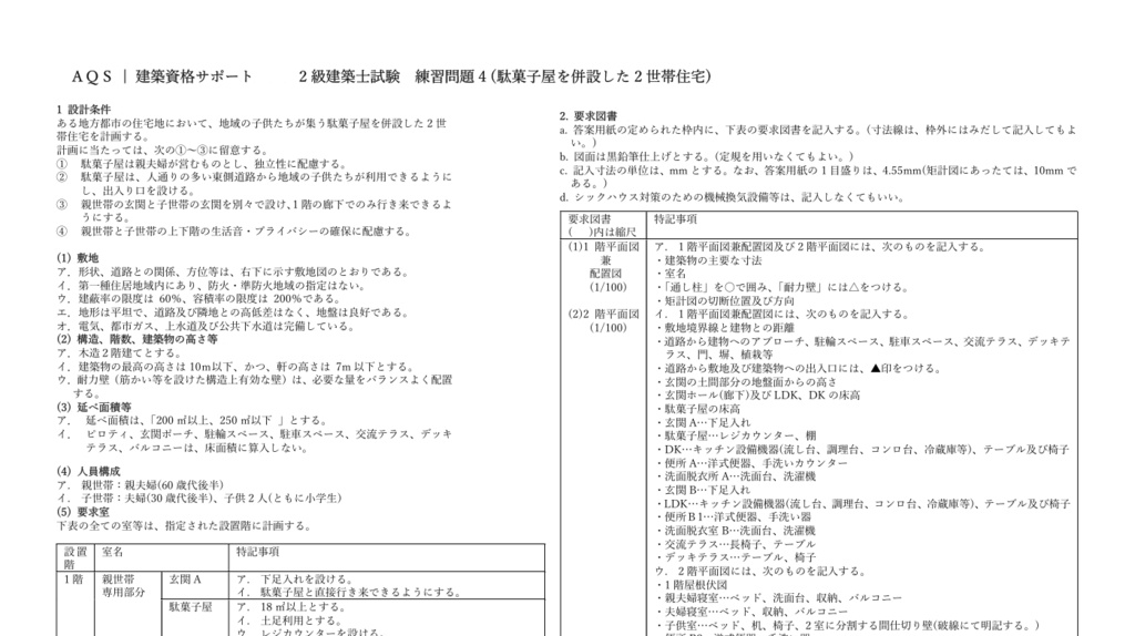 2級建築士試験対策　練習4～6　セット問題　A3　A4　解答・採点シート付