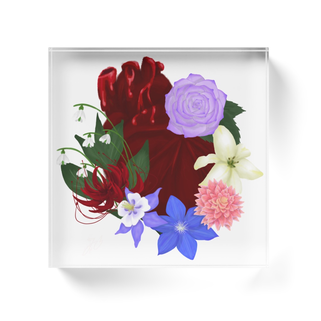 心臓と華 アクリルブロック